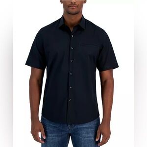 Alfani Men's Modern Classic-Fit Stretch Solid Button-Down Shirt Black Size XXL